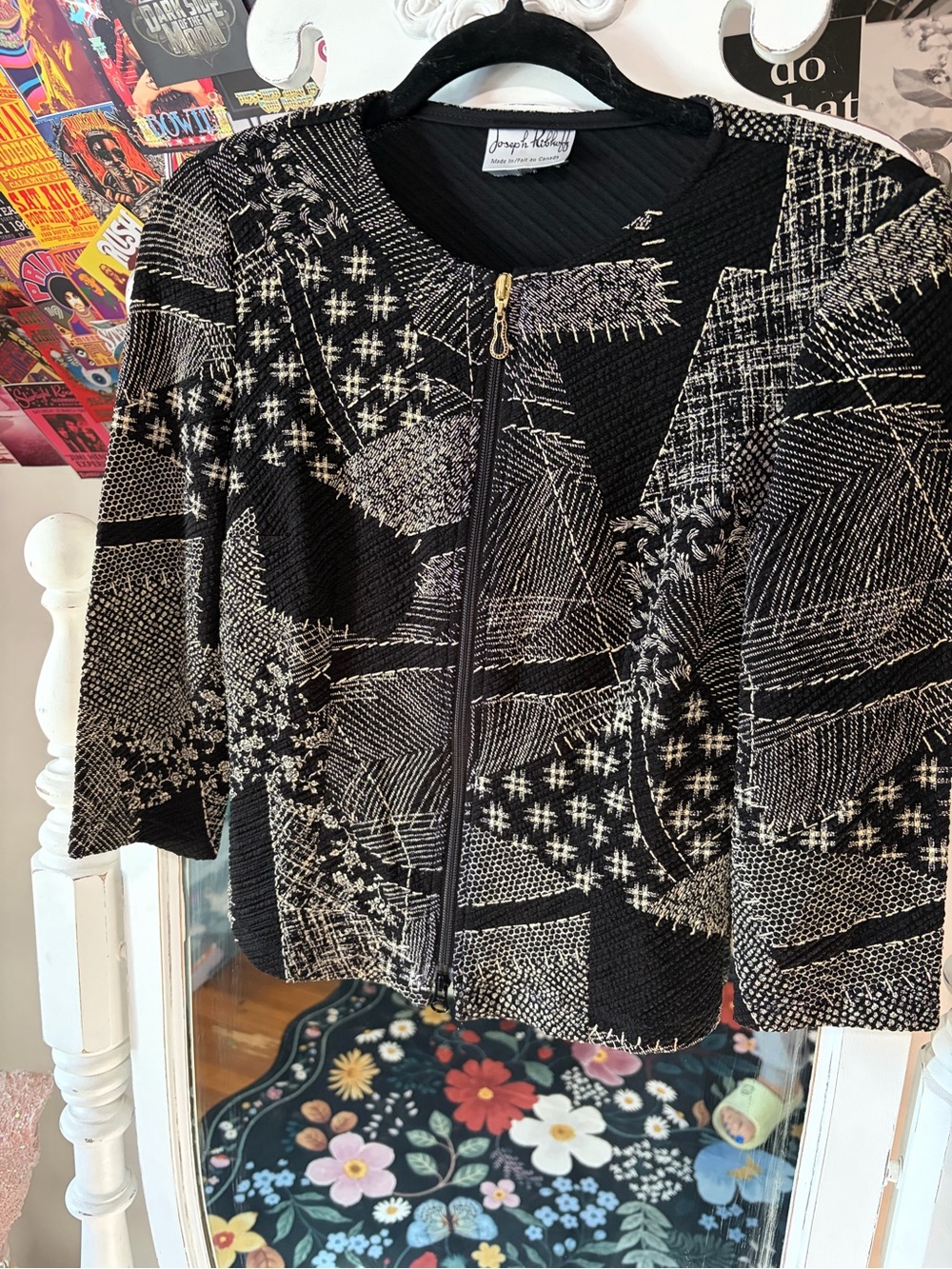 Joseph Ribkoff Black & Ivory Patterned Zip Jacket - Picture 3 of 9